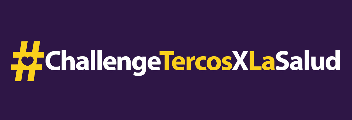 Texto blanco sobre fondo morado: #ChallengeTercosXLaSalud