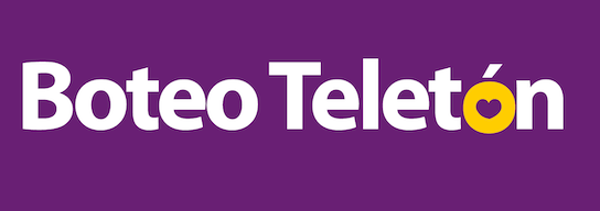 Texto blanco sobre fondo morado: Boteo Teletón