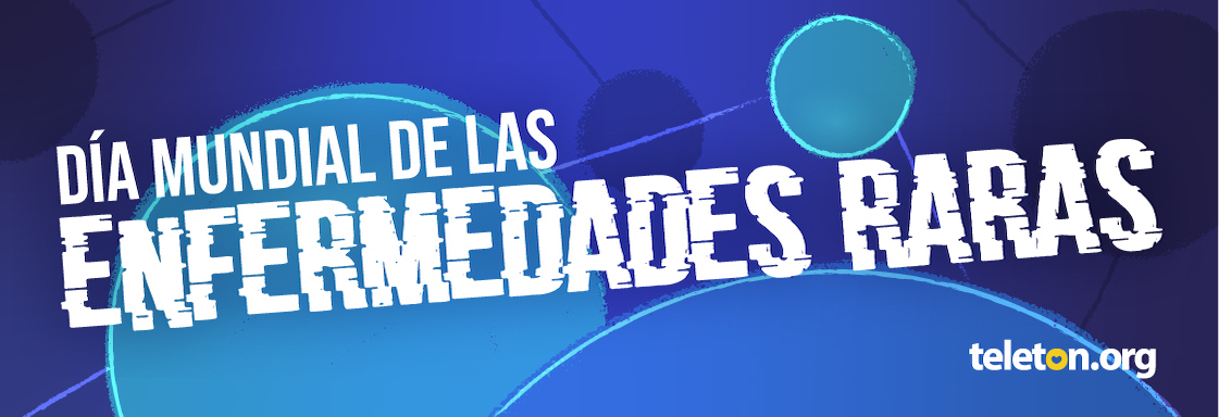 Diseño de portada: texto blanco sobre fondo azul que dice "Día mundial de las enfermedades raras".