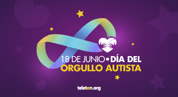 Imagen con símbolo del infinito formado con colores del arcoíris. Abajo del símbolo dice: Día del Orgullo Autista 18 de junio