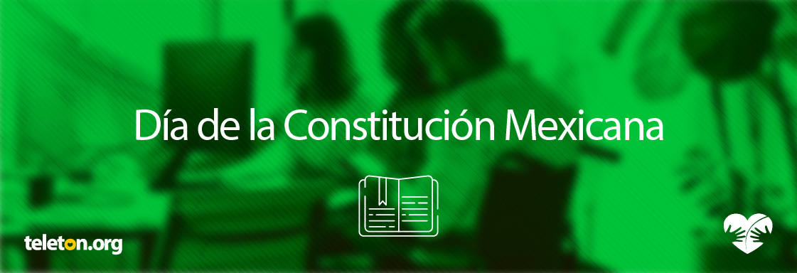 Imagen con fotografía de una persona en silla de ruedas realizando un trámite y encima el texto que dice Día de la Constitución Mexicana