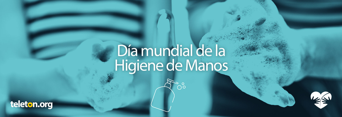 Imagen con foto con filtro verde de una persona lavándose las manos y el texto Día Mundial de la Higiene de Manos