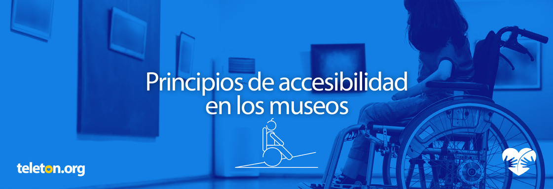 Imagen con persona en silla de ruedas y encima el texto que dice Principios de accesibilidad en los museos